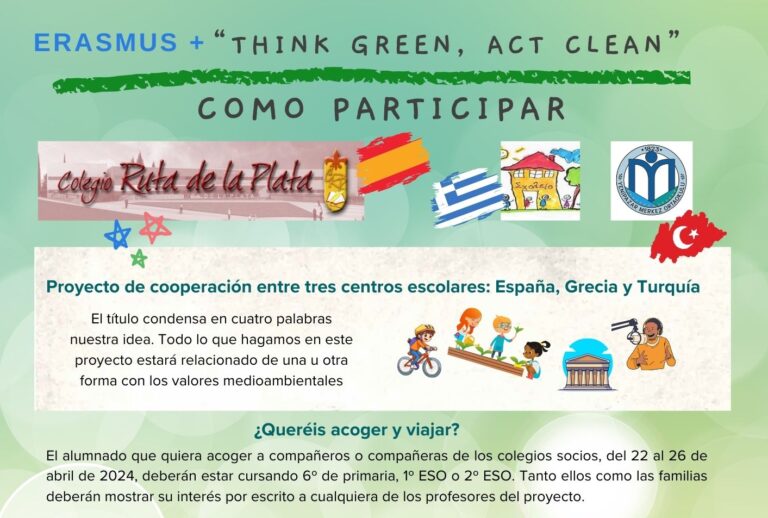Abrimos el plazo para participar en el proyecto Erasmus + «Think Green, Act Clean»
